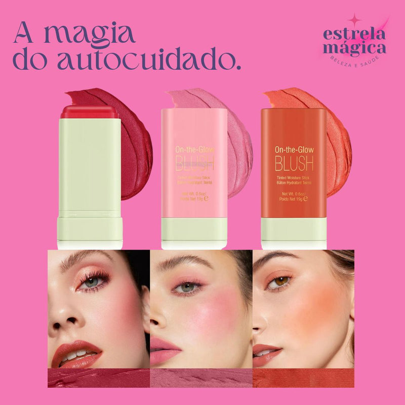 Bastão de Blush Hidratante 3 em 1 para Bochechas, Lábios e Olhos: Iluminador, Contorno e Bronzer