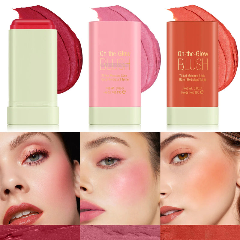 Bastão de Blush Hidratante 3 em 1 para Bochechas, Lábios e Olhos: Iluminador, Contorno e Bronzer